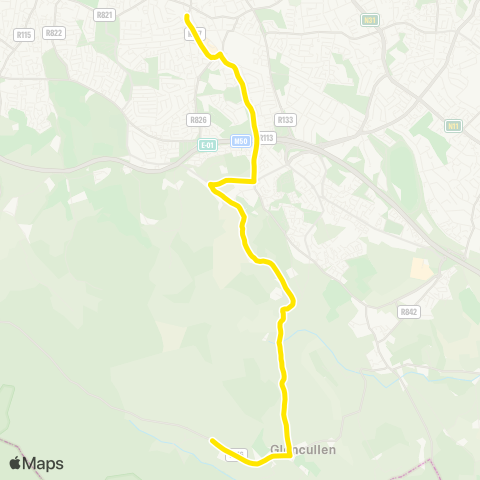 Dublin Bus Glencullen - Dundrum Luas map