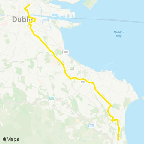Dublin Bus Shankill - Mountjoy Square map