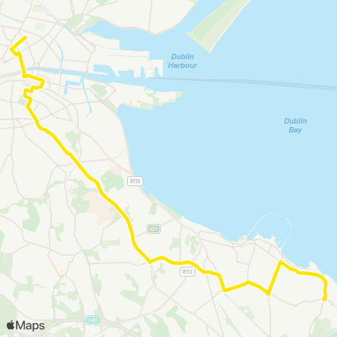 Dublin Bus Dalkey - Mountjoy Square map