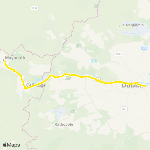 Dublin Bus Maynooth - Celbridge - Ringsend Night Service map