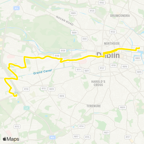 Dublin Bus Red Cow LUAS - Spencer Dock map