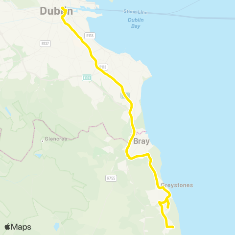 Dublin Bus Kilcoole - Hawkins Street map