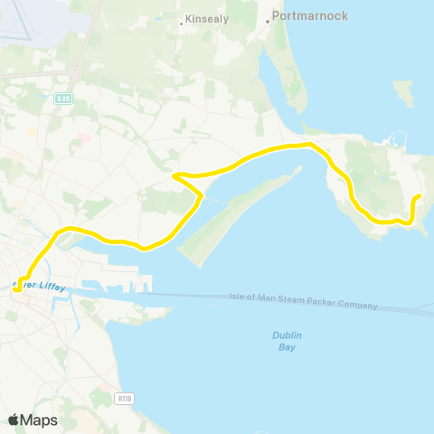 Dublin Bus Nitelink Dublin City S, D'Olier St - Howth, Outside Train Sta map