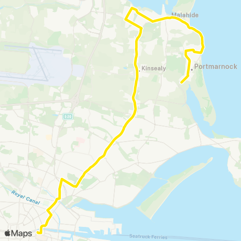 Dublin Bus Nitelink Dublin City S, D'Olier St - Portmarnock, Strand Rd (St.Anne's Estate) map