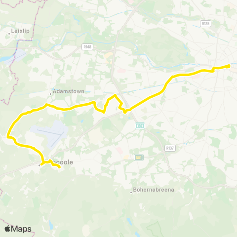 Dublin Bus Nitelink Dublin City S, Westmoreland St - Saggart, map