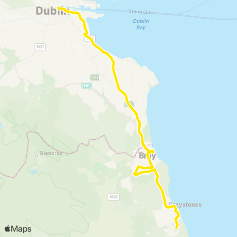 Dublin Bus Nitelink Dublin City S, D'Olier St - Charlesland Rd (Seaborne View Apts) map