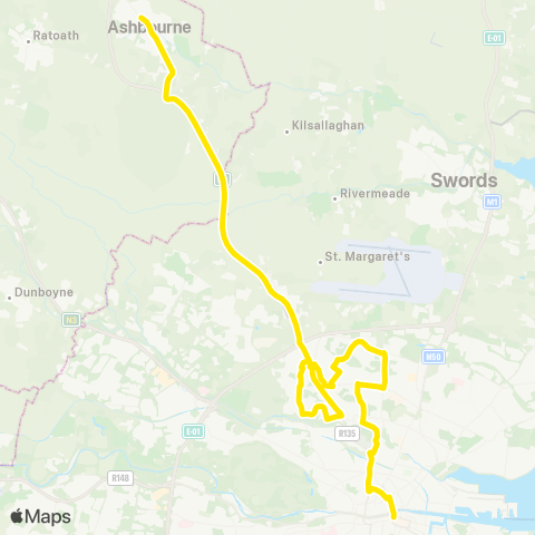 Dublin Bus Nitelink Dublin City S, Westmoreland St - Ashbourne, Ashbourne Kelly's map