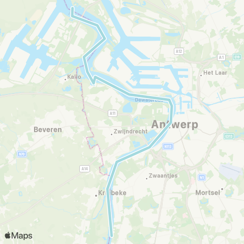 DeWaterbus Lillo - Liefkenshoek - Kallosluis - Zwijndrecht - Sint Anna - Steenplein - Kruibeke - Hemiksem map