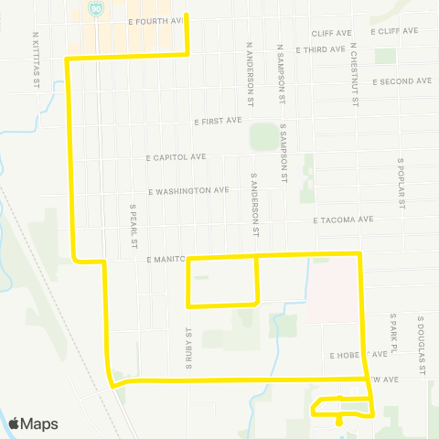 Ellensburg Central Transit Bowers Field Airport to KVH map