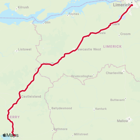 Bus Éireann Limerick - Kerry Airport - Killarney map