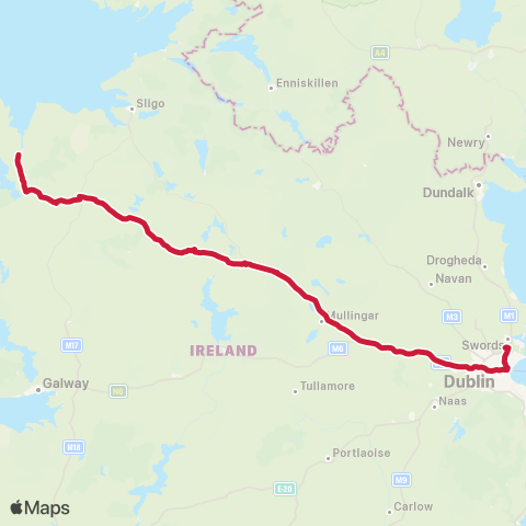 Bus Éireann Dublin - Airport - Longford - Ballina map