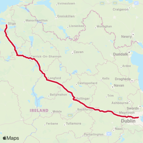 Bus Éireann Dublin - Airport - Longford - Sligo map