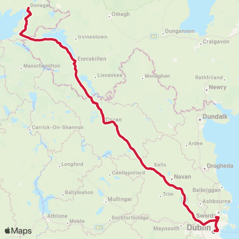 Bus Éireann Dublin - Airport - Cavan - Donegal map