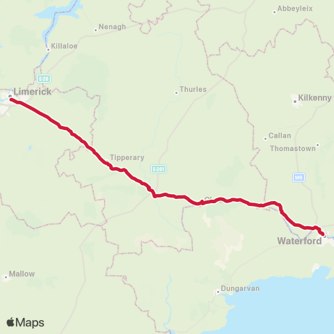 Bus Éireann Limerick - Waterford map