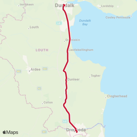 Bus Éireann Drogheda - Dundalk - Newry map