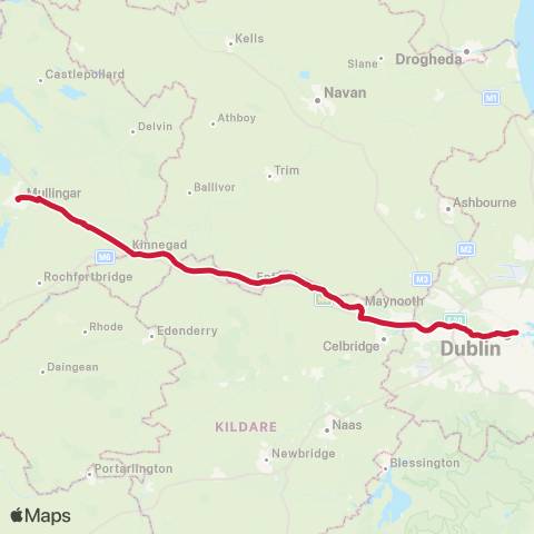 Bus Éireann Dublin - Mullingar map