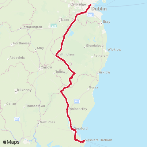 Bus Éireann Dublin - Carnew - Bunclody map