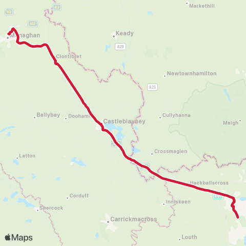 Bus Éireann Dundalk - Monaghan - Clones - Cavan map