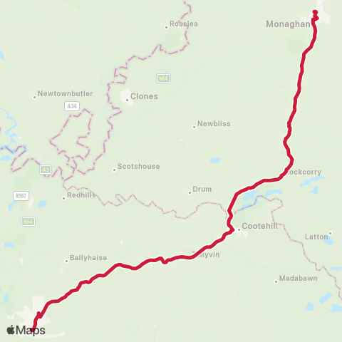 Bus Éireann Monaghan - Cootehill - Cavan map