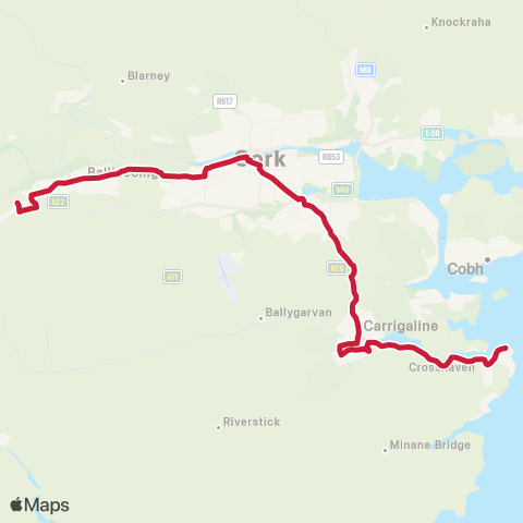 Bus Éireann Ballincollig - Douglas - Carrigaline map
