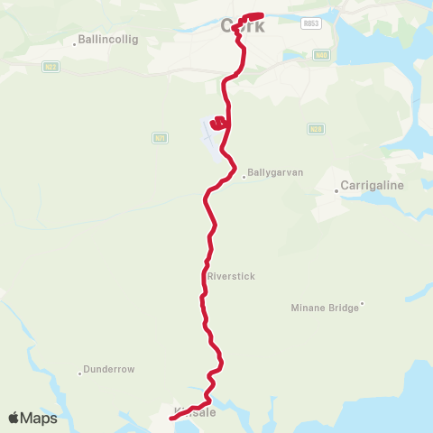 Bus Éireann Train Station - Airport - Kinsale map