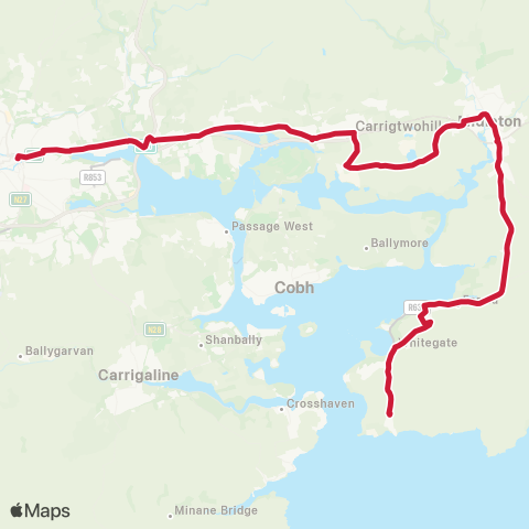 Bus Éireann Cork - Midelton - Whitegate map