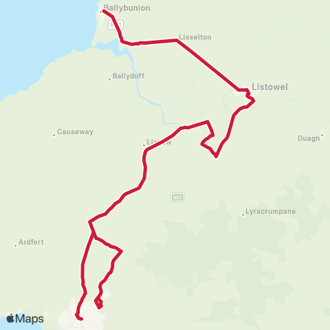 Bus Éireann Tralee - Listowel - Tarbert map
