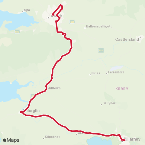 Bus Éireann Killarney - Cahersiveen - Waterville map