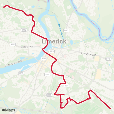 Bus Éireann O'Malley Park - City Centre - Pineview map