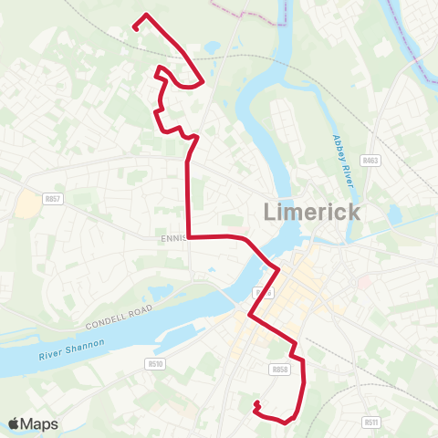 Bus Éireann Brookfield - City Centre - Ballynanty map