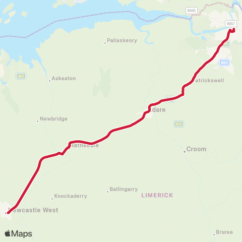 Bus Éireann Limerick - Rathkeale - Newcastlewest map