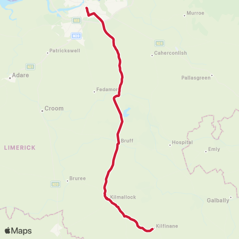 Bus Éireann Limerick - Bruff - Kilfinane map