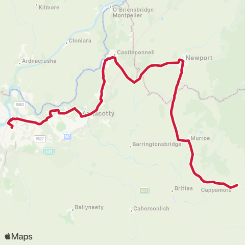 Bus Éireann Limerick - Dundrum map