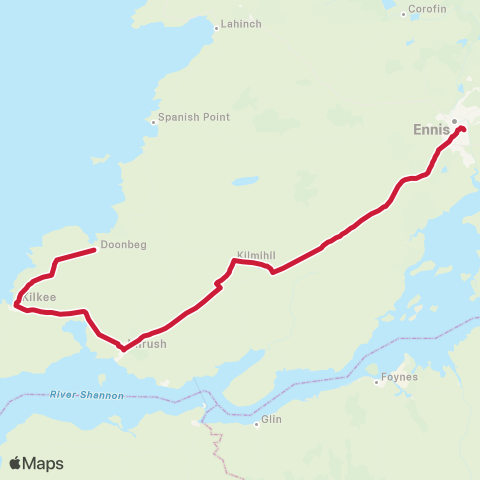 Bus Éireann Limerick - Ennis - Kilrush - Kilkee map