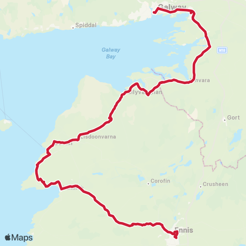 Bus Éireann Galway - Kinvara - Doolin - Ennis map