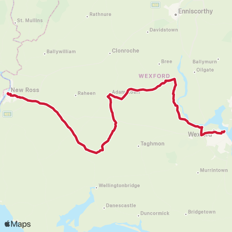 Bus Éireann New Ross - Adamstown - Wexford map