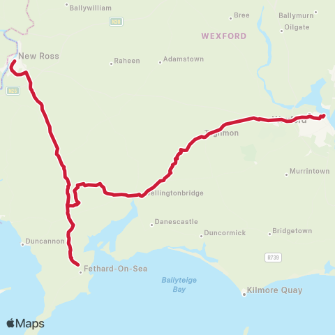 Bus Éireann New Ross - Fethard - Wexford map