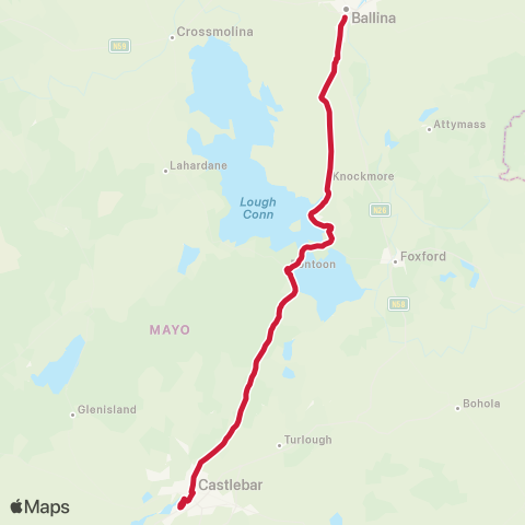 Bus Éireann Ballina - Pontoon - Castlebar map