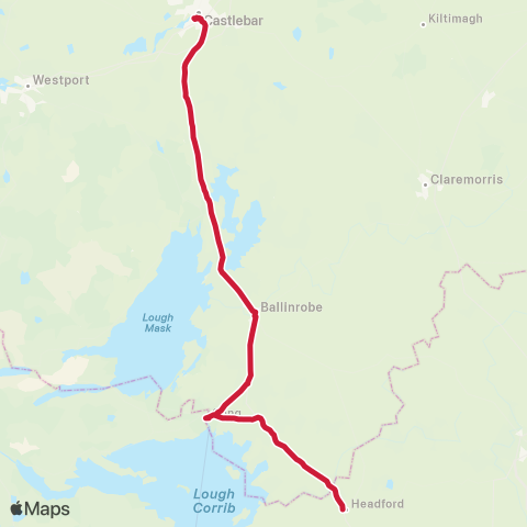Bus Éireann Headford - Castlebar map