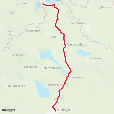 Bus Éireann Finea - Castlepollard - Mullingar map