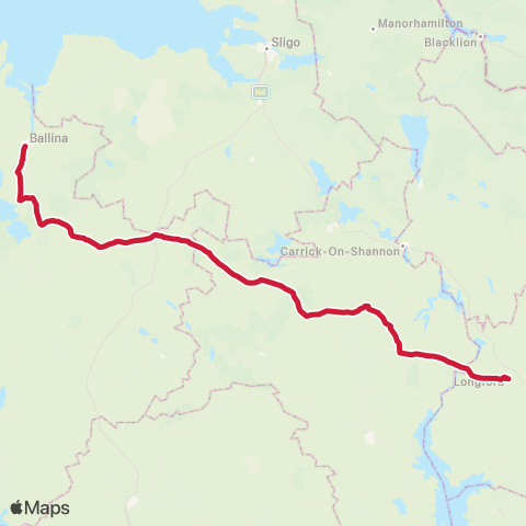Bus Éireann Ballina - Charlestown - Longford map