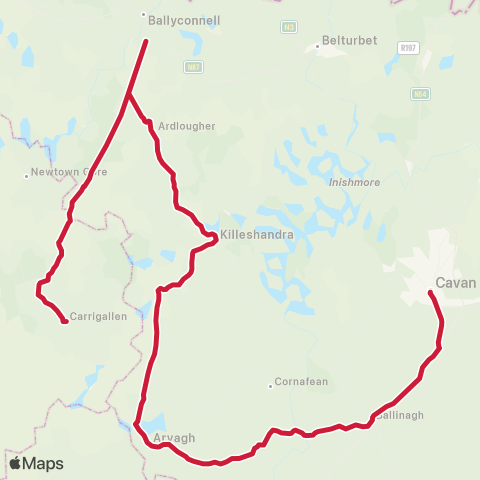 Bus Éireann Carrigallen - Cavan map