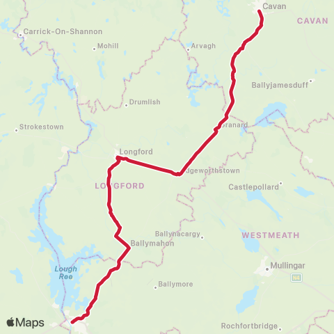 Bus Éireann Athlone - Longford map