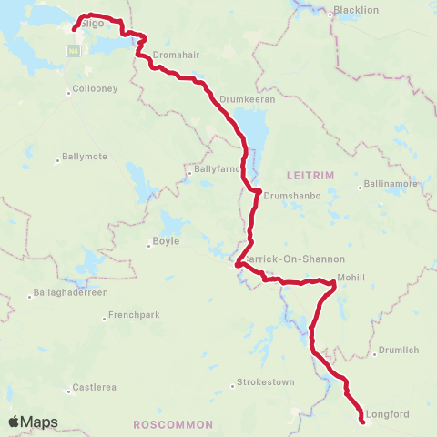 Bus Éireann Sligo - Drumkeeran - Longford map