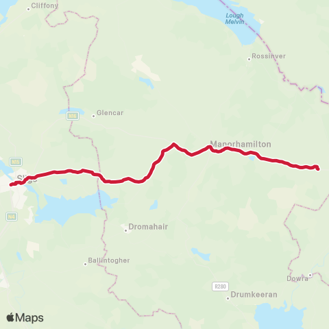 Bus Éireann Sligo - Glenfarne - Rossinver map