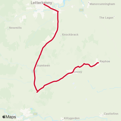 Bus Éireann Strabane - Raphoe - Letterkenny map