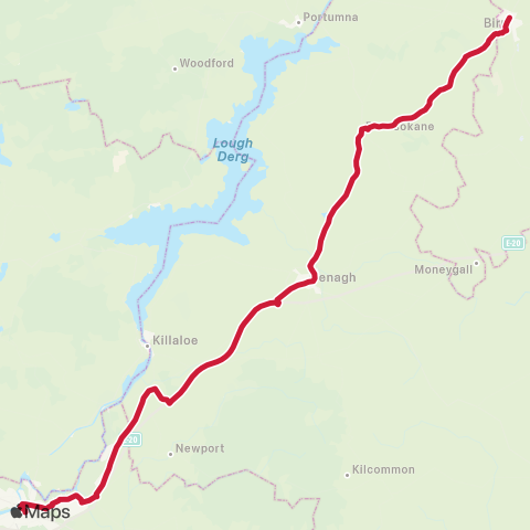 Bus Éireann Limerick - Birr - Athlone map