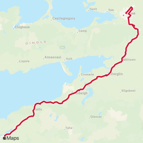 Bus Éireann Waterville - Caherciveen - Killarney map