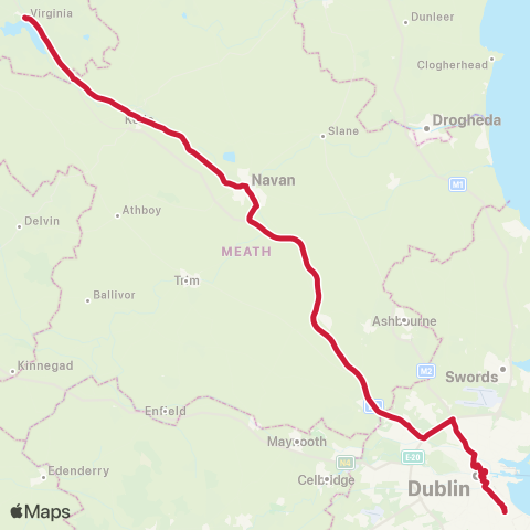 Bus Éireann Dublin - Kells - Cavan Hourly Express map