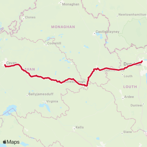 Bus Éireann Cavan - Dundalk map